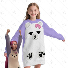 (100cm,purple)Kpop Purple Bear Print Hoodie Girls Full Body Graphic Cosplay Sweatshirt Coat
