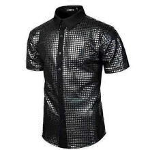 (S,8)2025 Men's Formal Shirt Disco Party Cosplay Costume 70s Retro Glitter Button Shirt Stage Performance