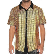 (XXL,7)2025 Men's Formal Shirt Disco Party Cosplay Costume 70s Retro Glitter Button Shirt Stage Performance