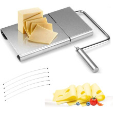 Fatiador de queijo elegante, cortador em aço inoxidável, 5 lâminas de reposição, escala transparente, base antiderrapante, próprio para