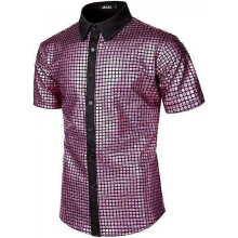 (XXL,5)2025 Men's Formal Shirt Disco Party Cosplay Costume 70s Retro Glitter Button Shirt Stage Performance