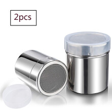 Chic Powdered Sugar Shaker Duo, Stainless Steel Fine Mesh for Even Powder Dispensing, ABS Cover Ensures Freshness for Cocoa, Chocolate, and More (2 Pi