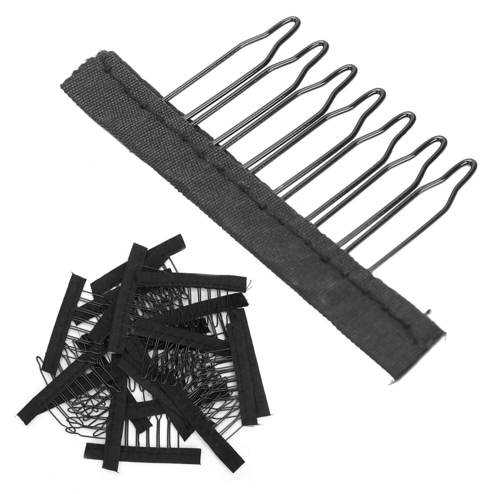 Unisex Black 30Pcs Stainless Steel Wig Comb Clips 7-Teeth Hairpiece Accessories
