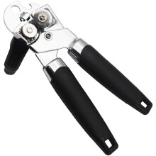 Handmatige, robuuste blikopener met ergonomische handgrepen voor een veilige grip en minder handvermoeidheid. De massieve roestvrijstalen snijkop