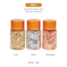 3 Bottles Metallic Foil Flakes Set in Gold, Silver, Copper – Crafts & DIY