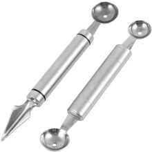 Utensílio de cozinha gourmet: Boleadores de melão de aço inoxidável com duas pontas, aço inoxidável de qualidade alimentar, lâmina triangular,