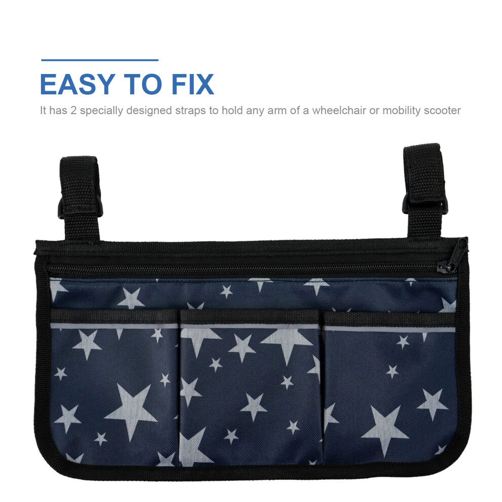 Wheelchair Armrest Bag with Pockets & Reflective Strips, 33*18cm, Multicolor