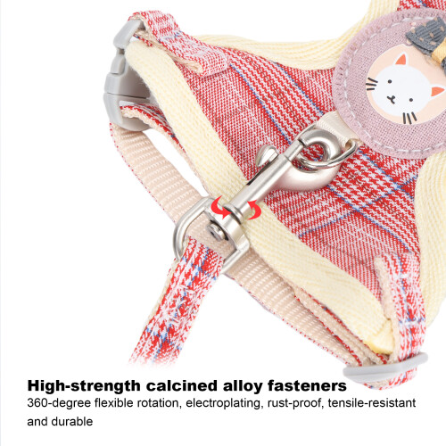 AntiLost Pink Check Cat Harness with 1.0cm Leash, Adjustable, Escape-Proof 2