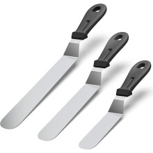 Professional Cake Decorating Tools, Angled Offset Spatula Set with Stainless Steel Blades, 3-Piece Decorating Kit for Baking, Frosting, and Smoothing,