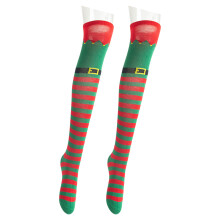 Women Christmas Elf Striped Stockings Festival Cosplay-Green