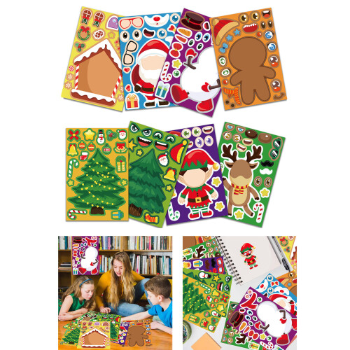 8Sheets DIY Puzzle Sticker Set Face Changing Santa Christmas 1