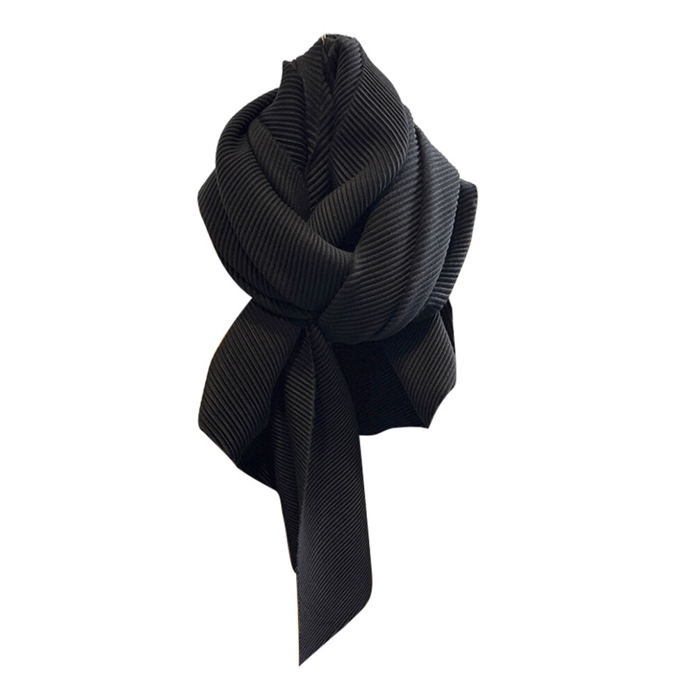 (black) Style Women Luxury Solid Color Single Color And Pleated Scarf-image-OPC-PMTVV89-NEW
