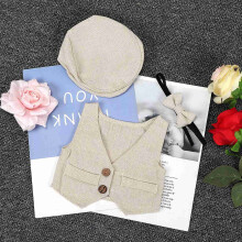Kinderbeige Baumwollwoll-3-teiliges Babyoutfit для 0-1 Monat