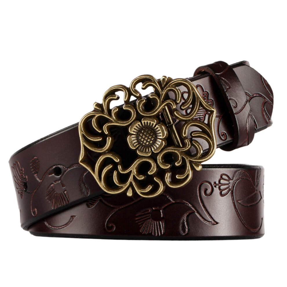 (Coffee) Women Leather Flower Buckle Belt Delicate And Exquisite Premium PU-image-OPC-PMTVXFY-NEW