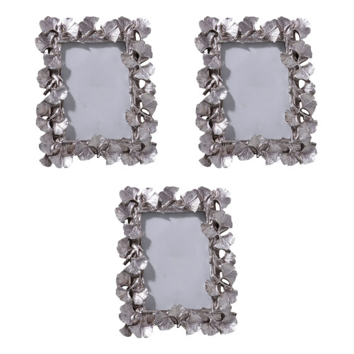 3 Pcs Resin Ginkgo Leaf Photo Frame For Home Office Silver 2