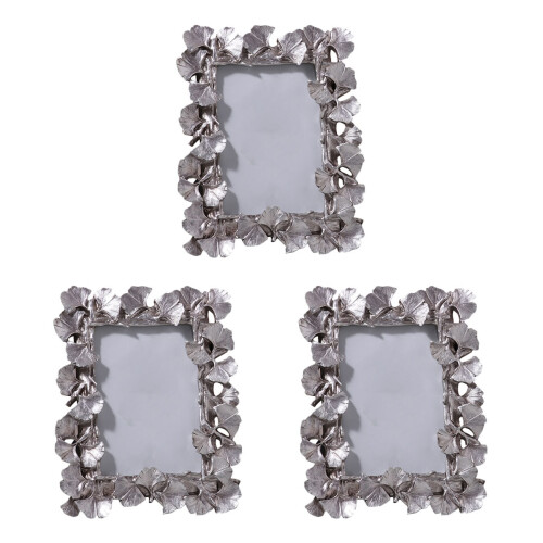3 Pcs Resin Ginkgo Leaf Photo Frame For Home Office Silver 1
