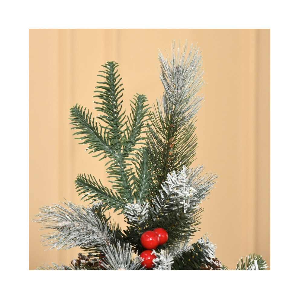 White,Green,Red Green Christmas Tree 5Ft With White Snow Dipped Branches Red Berries Pinecones Foldable Feet Holiday & Party Decoration