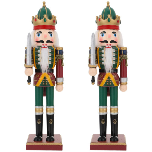 2 Pcs Wooden Nutcracker Christmas Decor Puppet Assorted Colors 2