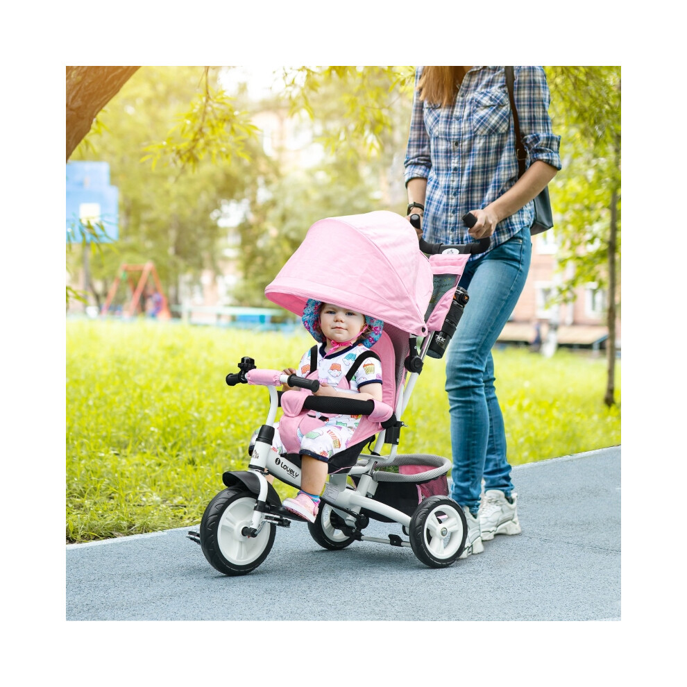 Kids Tricycle 6 in 1 with Parent Handle Canopy Safety Belt Storage Footrest Brake for Children Age 1-5 Pink-image-OPC-PMTWQH8-NEW