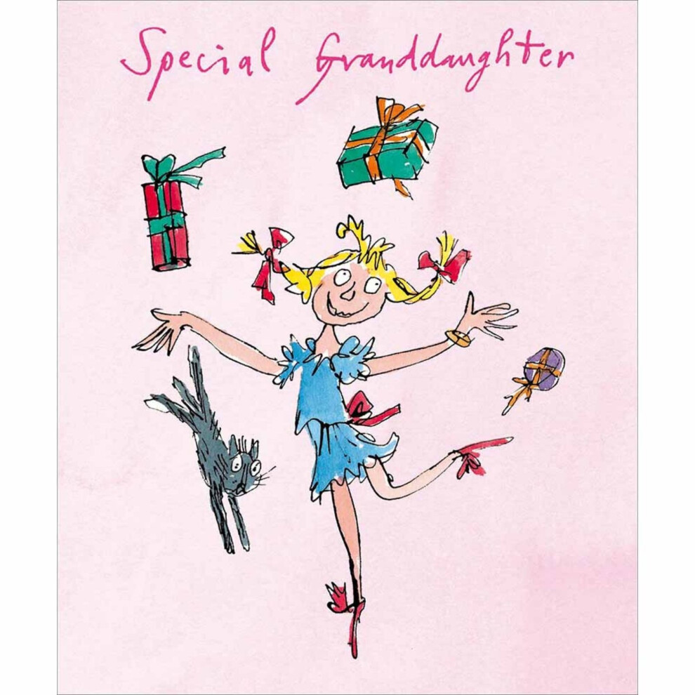 Woodmansterne Quentin Blake Special Granddaughter Christmas Card Juggling Cat Xmas Greetings