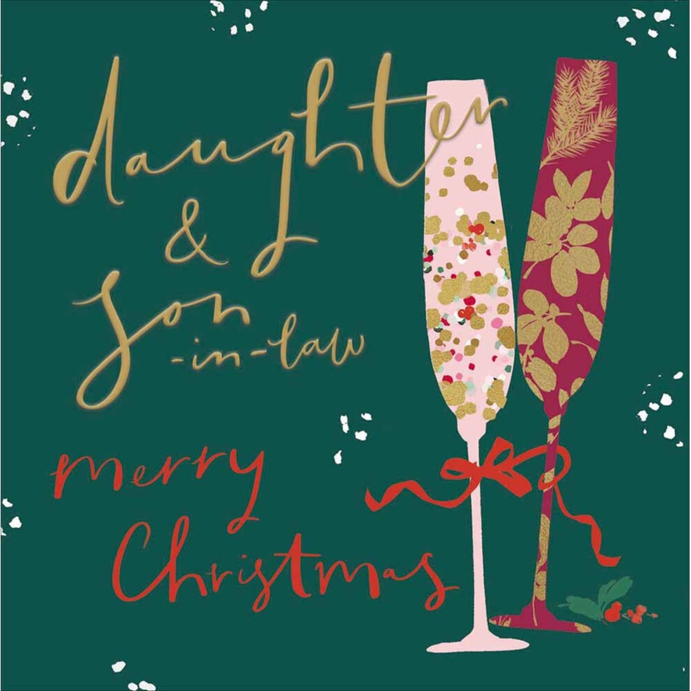 Woodmansterne Daughter & Son-In-Law Christmas Card Foiled Champagne Flutes Xmas Greetings Gold