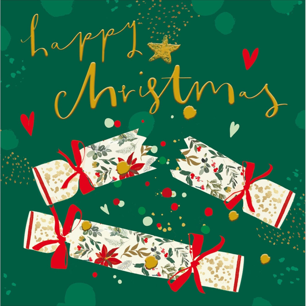 Woodmansterne Artistic Christmas Card Foiled Crackers Happy Christmas Xmas Greetings Gold