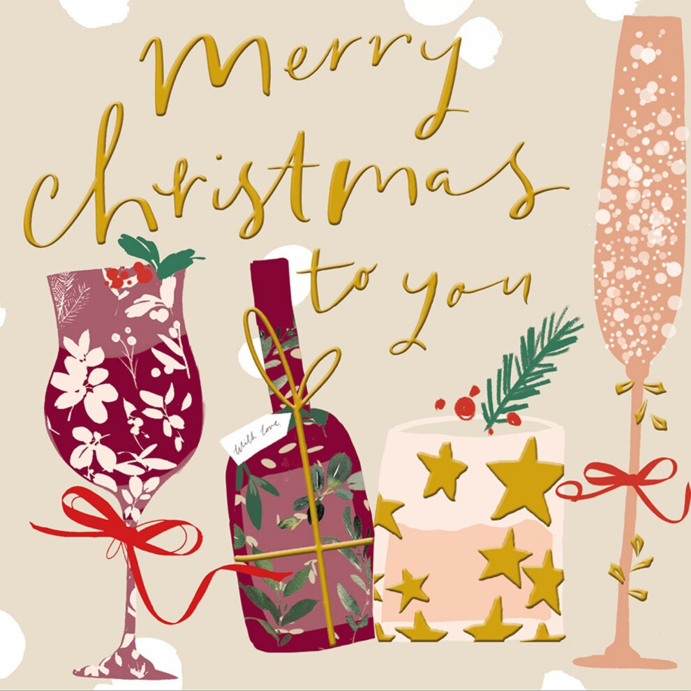 Woodmansterne Artistic Christmas Card Foiled Cocktails Merry Christmas Xmas Greetings Gold