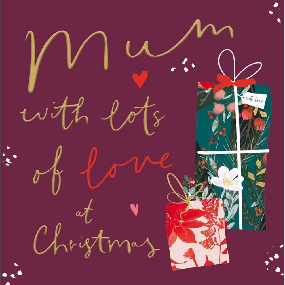 Woodmansterne Mum Christmas Card Foiled Wrapped Presents Love At Christmas Xmas Greetings Gold