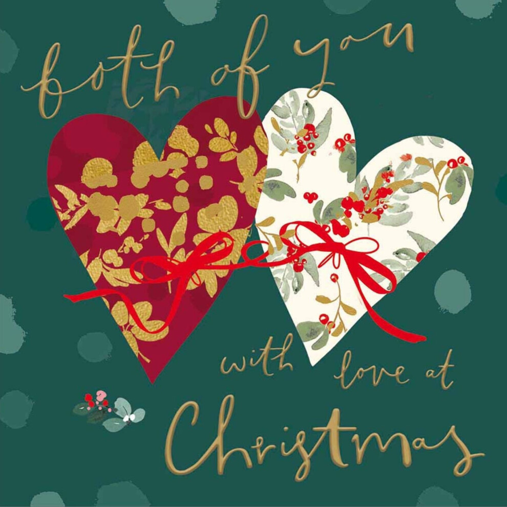 Woodmansterne Both Of You Christmas Card Artistic Foiled Love Hearts Wreath Xmas Greetings
