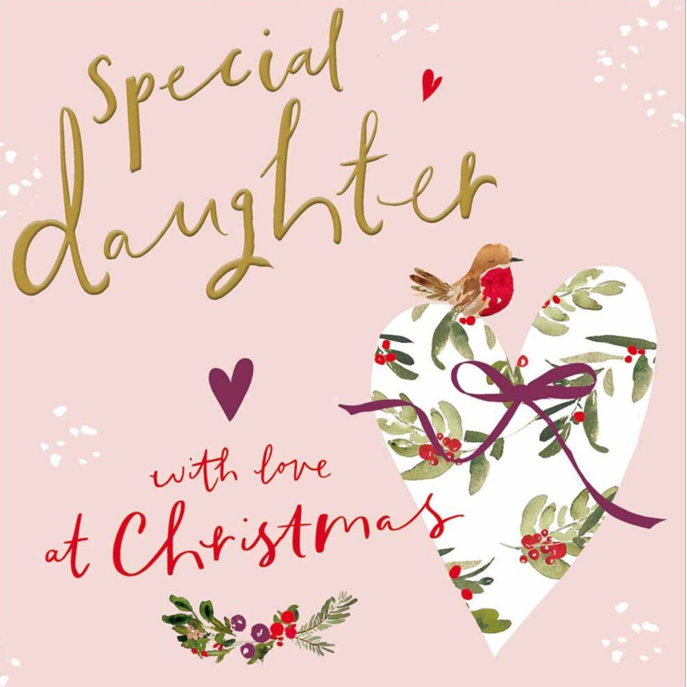 Woodmansterne Special Daughter Christmas Card Artistic Foiled Love Heart Xmas Greetings Gold