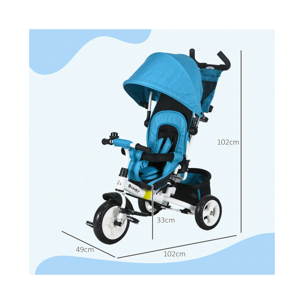 Kids 6 in 1 Trike with Parent Handle Canopy 5-Point Safety Belt Footrest Storage for 1-5 Years Blue-image-OPC-PMTWS2D-NEW