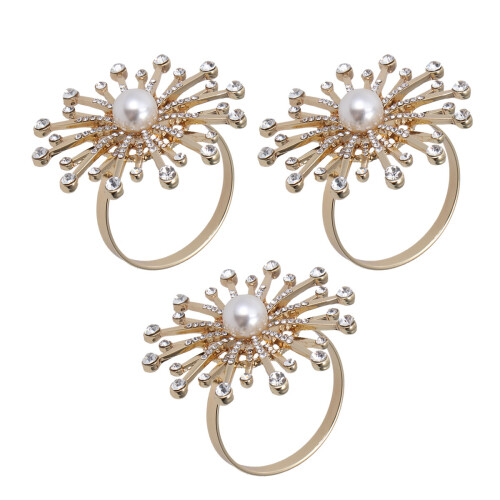 3Stk Goldfarbene Blumenförmige Mit Strass 2