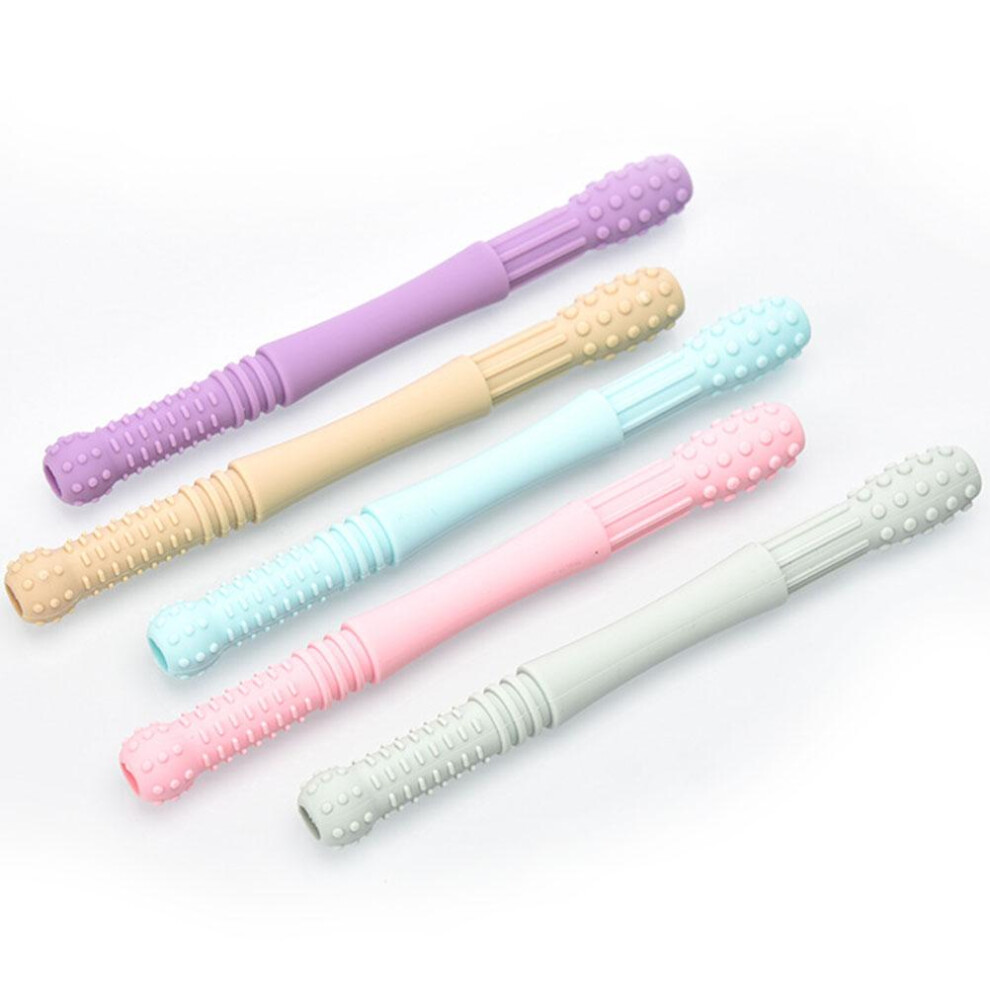 5Pcs Silicone Hollow Baby Teething Tubes with Cleaning Brush