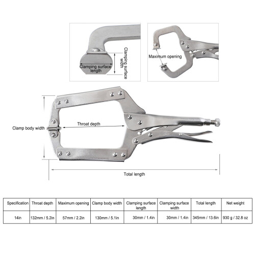 14in Anti-Rust C-Shaped Locking Pliers for Woodworking Projects 2