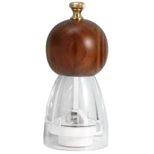 Saleiro e pimenteiro manual, design em aço inoxidável e acrílico transparente, moedores de cerâmica para ajuste de moagem e temperos versáteis.