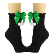 Womens Fluffy Fuzzy Socks Winter Warm-black furball green