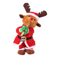13in Singing Christmas Santa Claus Doll with-christmas elk