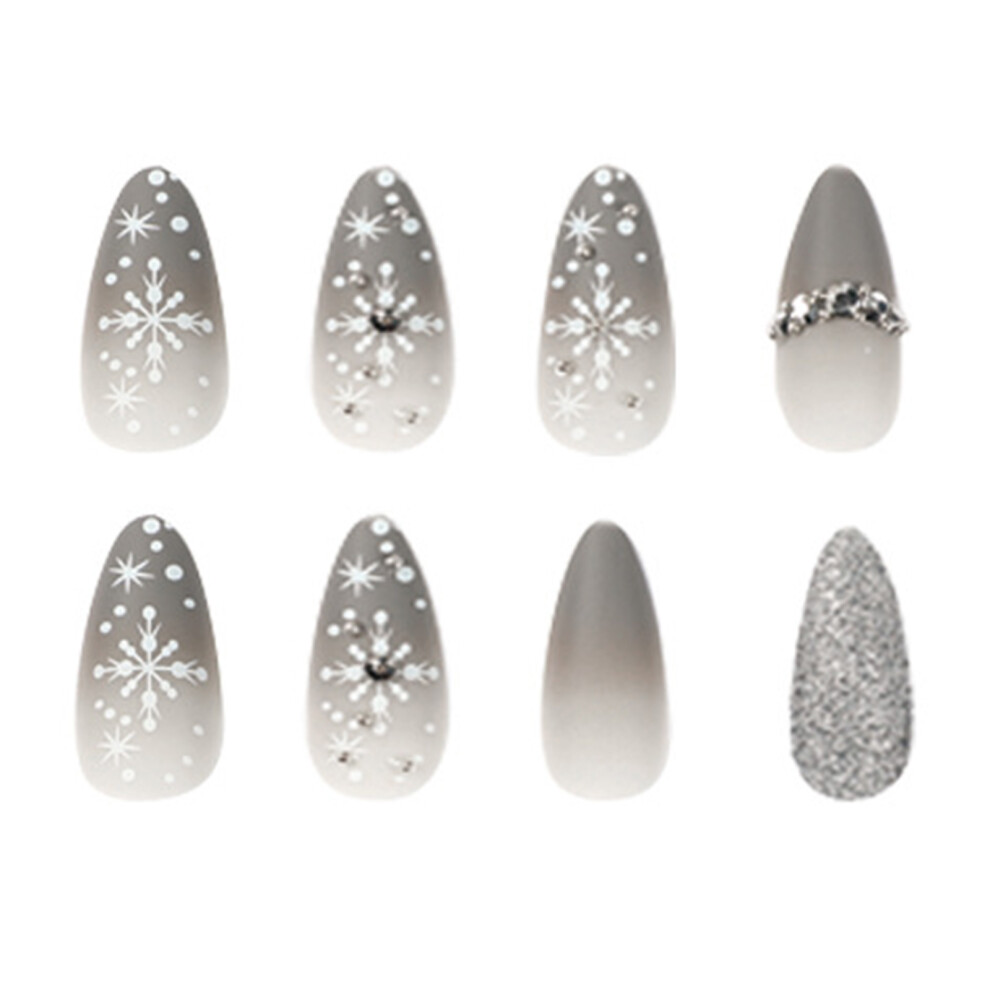 Silver 24Xchristmas Press On Nails Christmas Snowflake False Nails