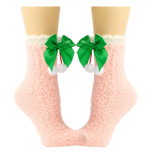 Womens Christmas Fuzzy Socks Winter Warm-pink fur ball green