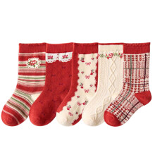 5 Pairs Kids Boys Girls Christmas Crew Socks Cartoon Santa-2 L