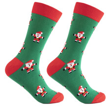 Men Christmas Holiday Cotton Crew Socks-green background LR