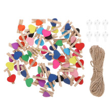 150 Pcs 3X0.3Cm Colorful Heart Shape Wooden Photo Clips