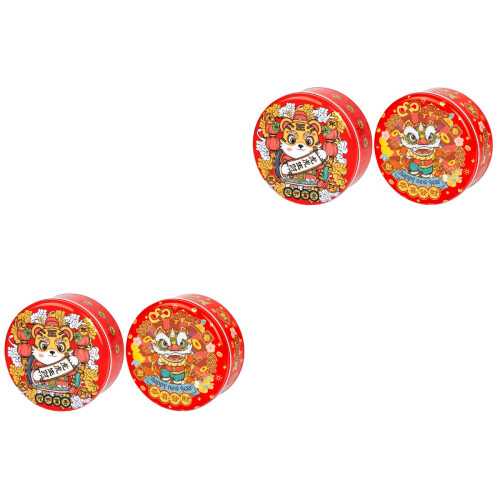 4 Pcs New Year Candy Boxes Tinplate Tiger Year Cookie Containers 2