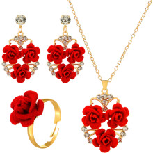 1Set Vrouwelijke Juwelen Set Met Rozenring En Oorbellen