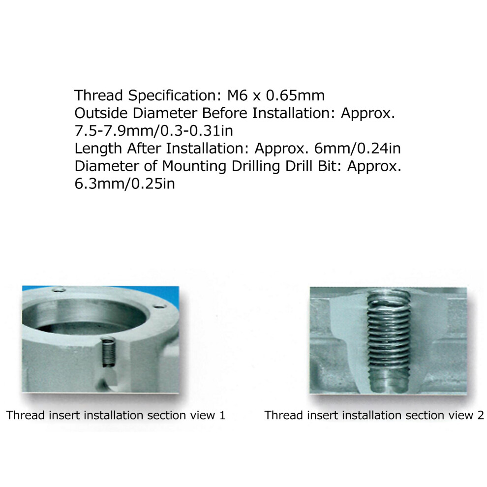 50Pcs M6x0.65x1d Stainless Steel Thread Repair Insert Kit For Aluminum & Plastic 4671359609396