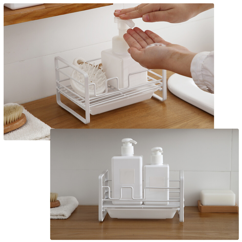 Kitchen Sponge Soap Brush Holder Rack, 18.5x12x10cm, White, Anti-Rust & Removable Tray-image-OPC-PMTY79C-NEW