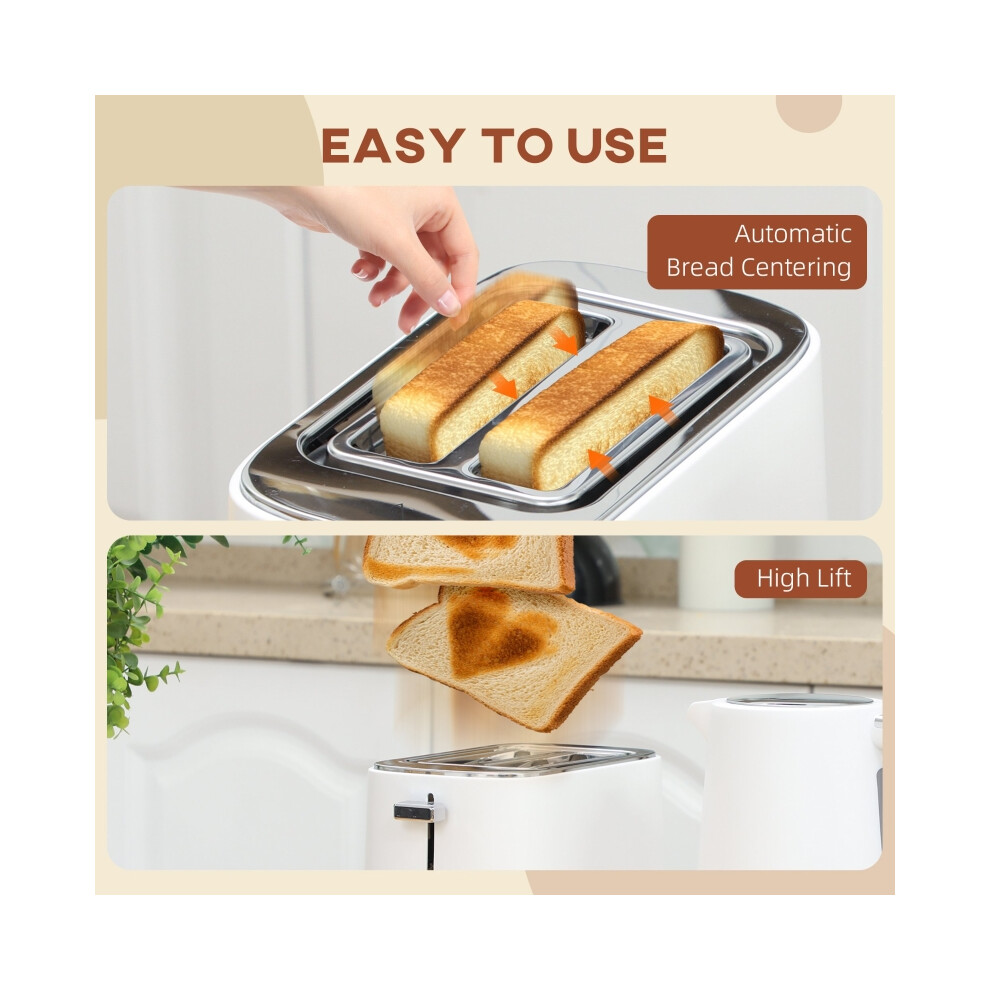 Kitchen Kettle and Toaster Pack 1.7L 3000W Fast Boil Kettle with 2 Slice Toaster 6 Browning Settings Reheat & Defrost White-image-OPC-PMTY9NN-NEW