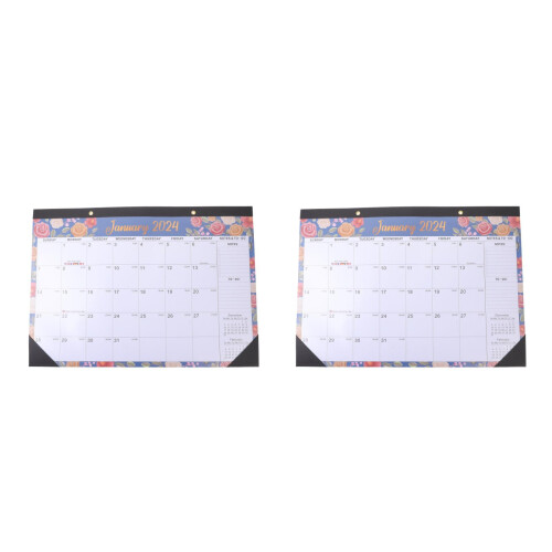 2 Pcs Office Calendar Hanging Plan Note 2024 Assorted Color 2