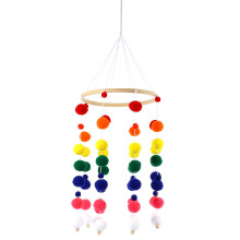 1Set Durable Wood Fuzzy Ball Wind Chime Mobile Photo Prop