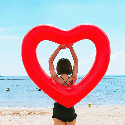 1pc Heart-Shaped Swim Ring Water Floating Bed Floating Mat Red 2